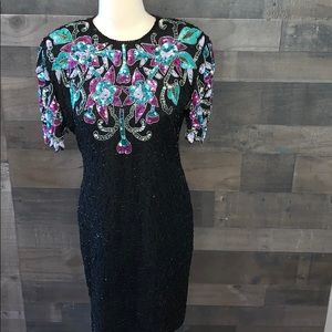 Stunning Black with Purples and  Greens Laurence Kazar Dress